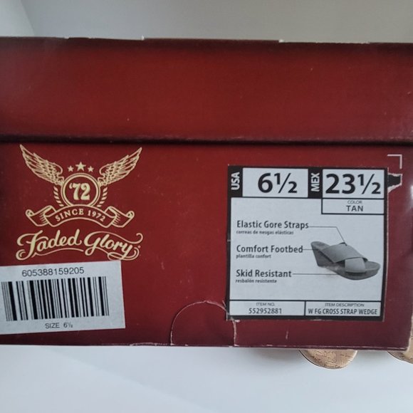 Faded Glory Tan Cork Wedge Criss Cross Sandal Size 6.5 - Picture 6 of 6